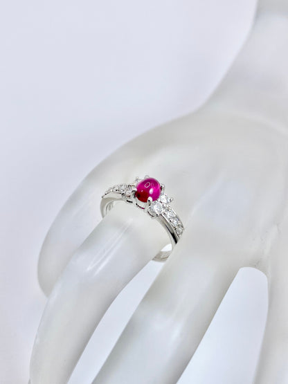 【夏季全体SALE（ジュエリー）~7/31】ルビー（キャッツアイ風）0.71ct / ダイヤモンド 計0.50ct  Pt900 リング 11号【リフレッシュメント(新品仕上げ・補修・洗浄等済)】【3日以内返品可（※カード/キャリア決済の場合）】