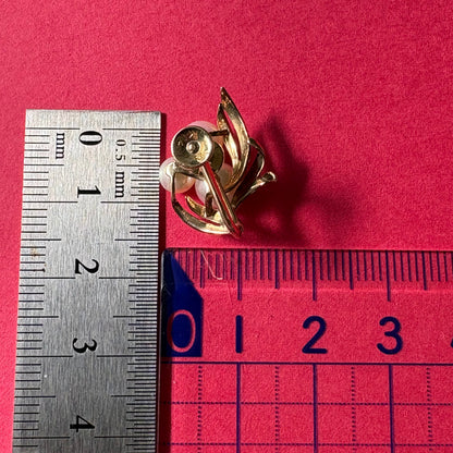 ミキモト MIKIMOTO K14 あこや真珠 パール イヤリング 3粒 ヴィンテージ 葉モチーフ ゴールド  OKE00020