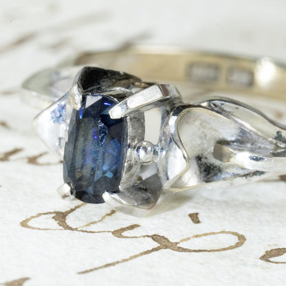 昭和ジュエリー サファイアリング 0.52ct K14WG 昭和レトロ 和デコ ヴィンテージ 指輪 青石 クールデザイン MOR00619