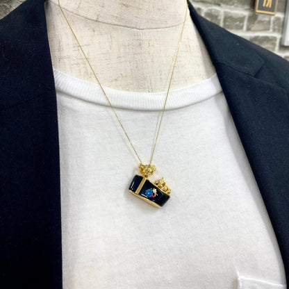 Vintage Salvatore Ferragamo Jewels Miniature Preziose Butterfly Necklace （サルヴァトーレ・フェラガモ ジュエルズ ミニチュア・プレツィオーゼ バタフライ ペンダントトップ K18 ヴィンテージ イエロー ゴールドジュエリー オニキス MOP00285