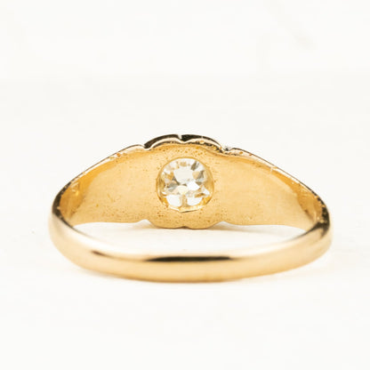 イギリスアンティーク ジュエリー K18 オールドマインカットダイヤモンド 約0.5ct ベルチャーセッティング 1905年製 バーミンガム 彫り装飾 ゴールド リング DR00776  Daisy Ring