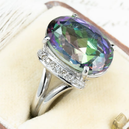 ヴィンテージジュエリー シルバーカラー ホワイトゴールド  K18WG ミスティックトパーズ 11.695ct  ダイヤモンド 0.10ct  OKR00248