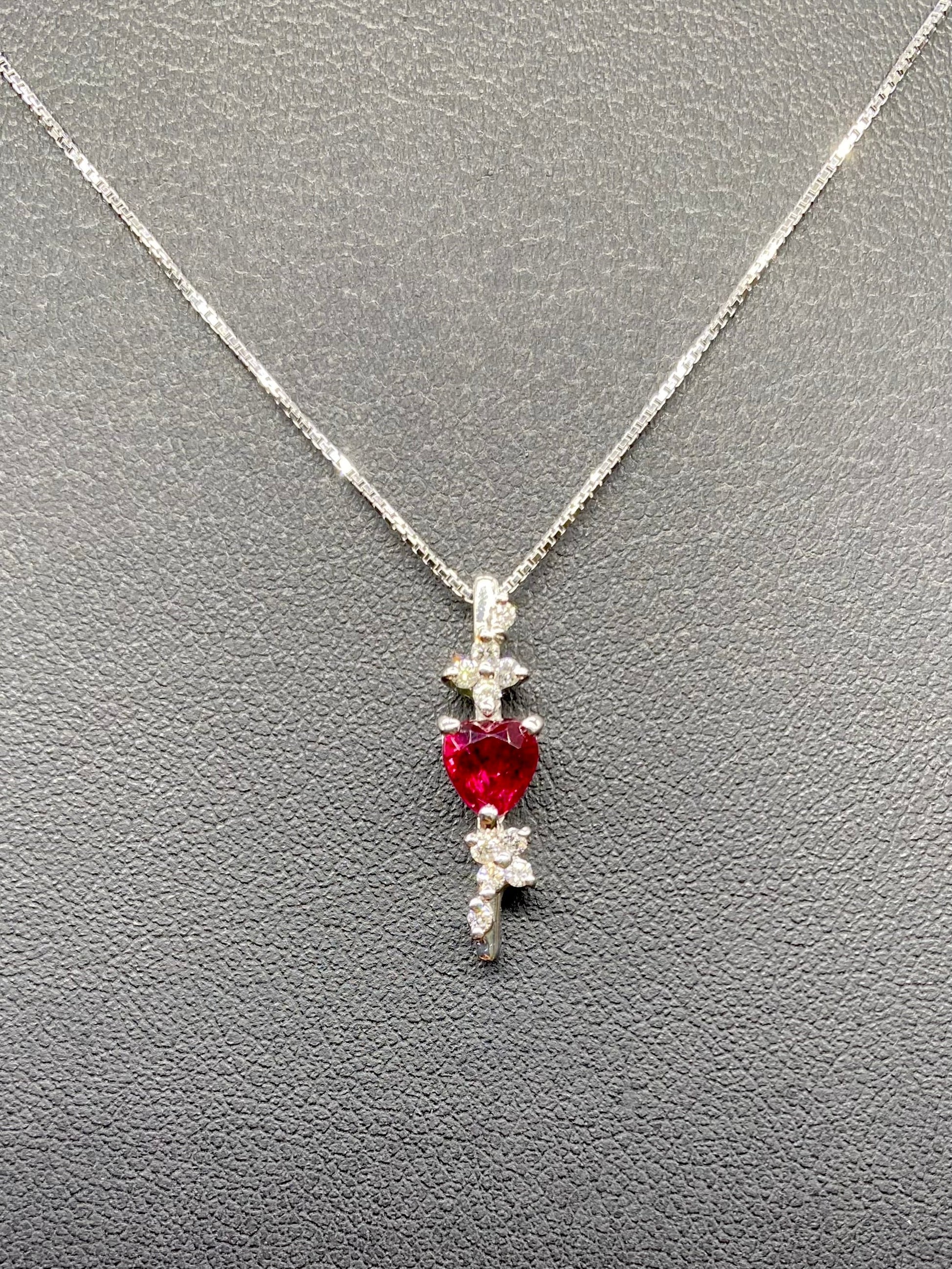 ルビー 0.79ct/ダイヤモンド 計0.13ct Pt900/K18WG ネックレスリフレッシュメント新品仕上げ・補修・洗浄等済3日以内返品可※カード/キャリア決済の場合 2枚目
