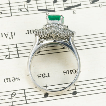 昭和ジュエリー エメラルド ダイヤモンド リング Pt900 1.79ct 1.4ct バレリーナセッティング ヴィンテージ 昭和レトロ MOR00698