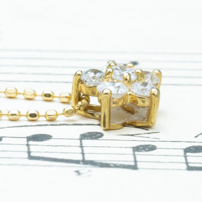K18 ヴィンテージ ゴールド ジュエリー ダイヤモンド 0.26ct 花 フラワー シンプルデザイン ボールチェーン ネックレス 40.5cm CHP00878