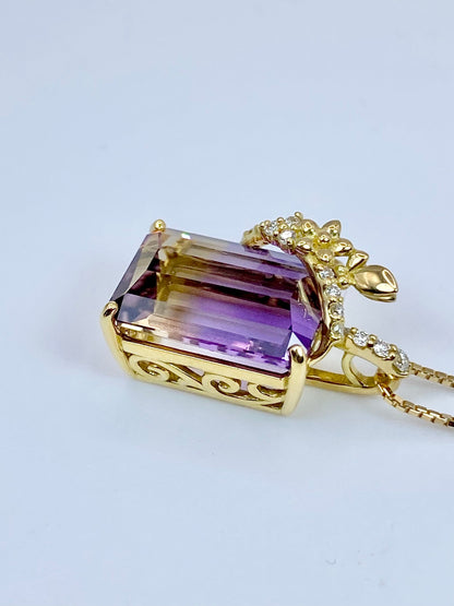 アメトリン 7.61ct / ダイヤモンド 計0.10ct K18 ネックレス【リフレッシュメント(新品仕上げ・補修・洗浄等済)】【3日以内返品可（※カード/キャリア決済の場合）】