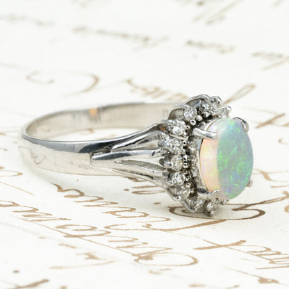 昭和ジュエリー オパール ダイヤモンド リング Pt900 0.78ct ヴィンテージ 昭和レトロ 指輪 プラチナ MR00765