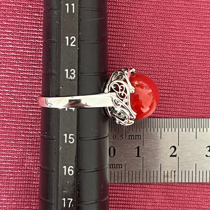 昭和レトロ 昭和ジュエリー ヴィンテージ デラックス デザイン 大粒 赤珊瑚 コーラル 12.1mm Pt900 〜花弁の様な透かし〜  OKR00074