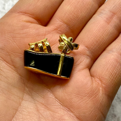 Vintage Salvatore Ferragamo Jewels Miniature Preziose Butterfly Necklace （サルヴァトーレ・フェラガモ ジュエルズ ミニチュア・プレツィオーゼ バタフライ ペンダントトップ K18 ヴィンテージ イエロー ゴールドジュエリー オニキス MOP00285