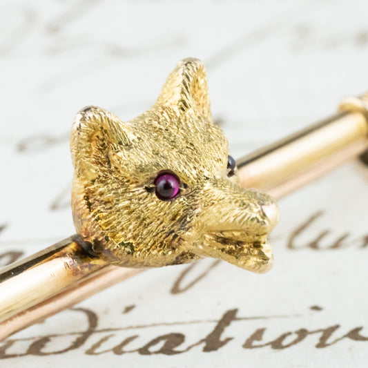 アンティークジュエリー fox brooch  K15イギリス キツネ アンティークブローチ お目目が可愛い ルビーDBR00114