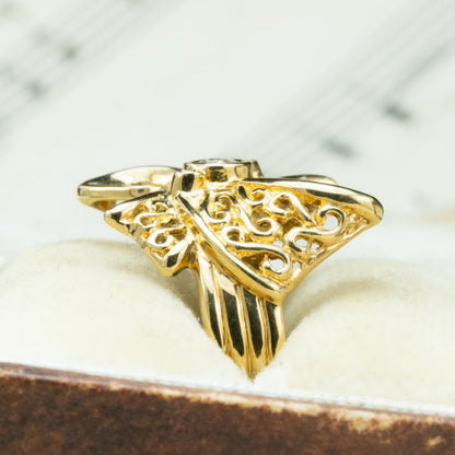 K18 リボンモチーフ ダイヤモンドリング 0.10ct 透かし細工 フィリグリー ダイヤ セット レトロジュエリー 昭和レトロ エレガント  CHR02103