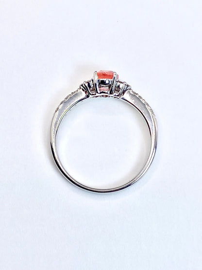 【スリランカ産】非加熱パパラチアサファイア 0.768ct / ダイヤモンド 計0.18ct K18WG リング 11号【リフレッシュメント(新品仕上げ・補修・洗浄等済)】