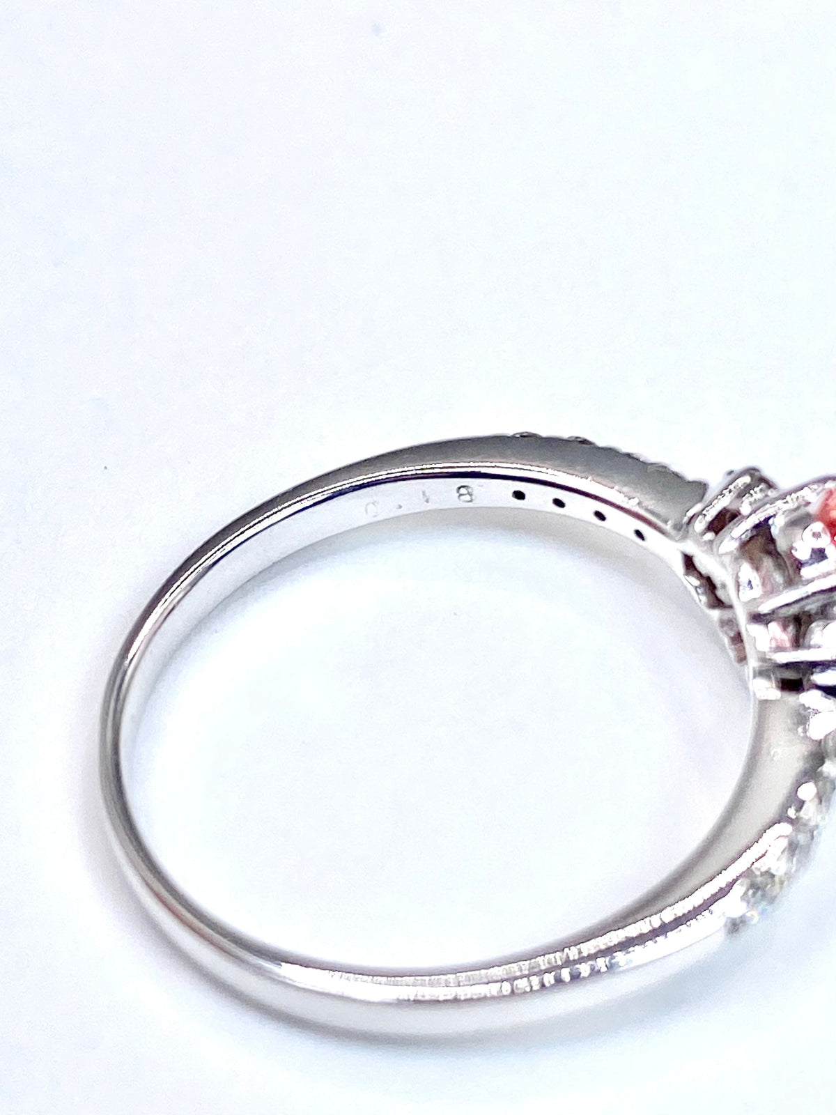 【スリランカ産】非加熱パパラチアサファイア 0.768ct / ダイヤモンド 計0.18ct K18WG リング 11号【リフレッシュメント(新品仕上げ・補修・洗浄等済)】