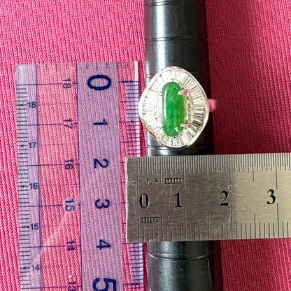 昭和レトロ Pt900 翡翠風グリーンストーン バゲットダイヤモンドリング / 千本透かし ヴィンテージリング クラシカルデザインMOR00700