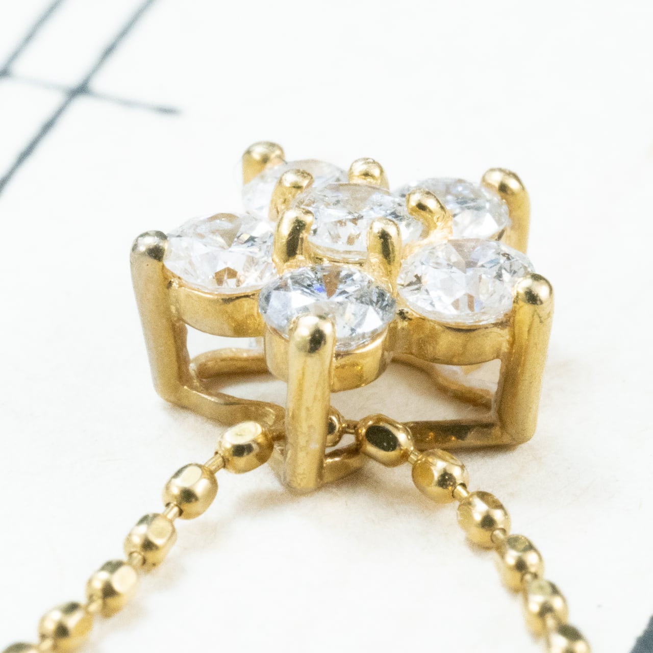 K18 ヴィンテージ ゴールド ジュエリー ダイヤモンド 0.26ct 花 フラワー シンプルデザイン ボールチェーン ネックレス 40.5cm CHP00878