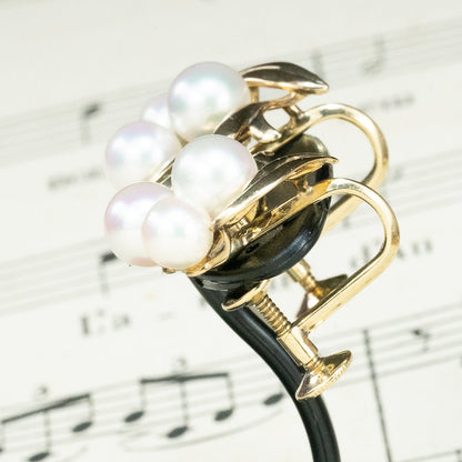 ミキモト MIKIMOTO K14 あこや真珠 パール イヤリング 3粒 ヴィンテージ 葉モチーフ ゴールド  OKE00020