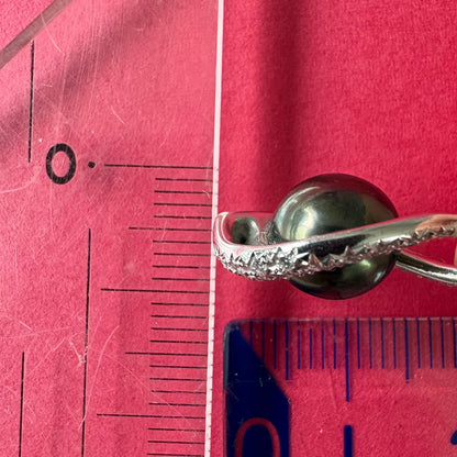 K18WG 黒蝶真珠 ピーコックカラー ダイヤモンド  0.25ct  4.0g 9.0mm珠 MOP00274