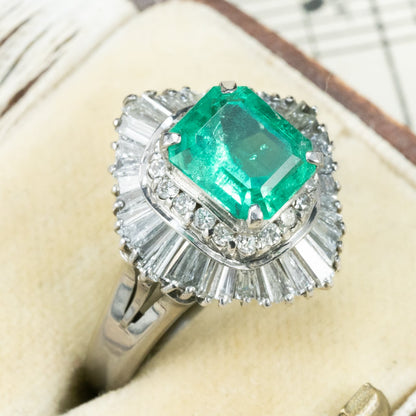 昭和ジュエリー エメラルド ダイヤモンド リング Pt900 1.79ct 1.4ct バレリーナセッティング ヴィンテージ 昭和レトロ MOR00698