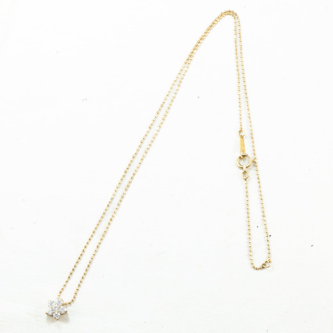 K18 ヴィンテージ ゴールド ジュエリー ダイヤモンド 0.26ct 花 フラワー シンプルデザイン ボールチェーン ネックレス 40.5cm CHP00878