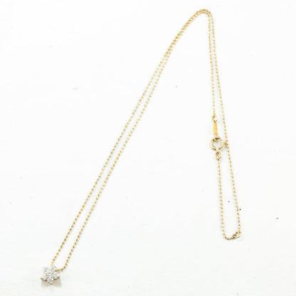 K18 ヴィンテージ ゴールド ジュエリー ダイヤモンド 0.26ct 花 フラワー シンプルデザイン ボールチェーン ネックレス 40.5cm CHP00878