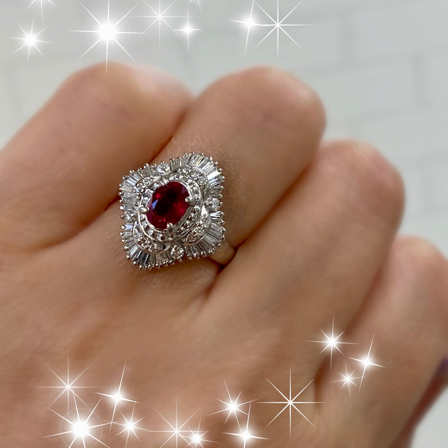 昭和ジュエリー ルビー ダイヤモンド リング Pt900 0.92ct 0.76ct ヴィンテージ 昭和レトロ プラチナ 指輪 MOR00697