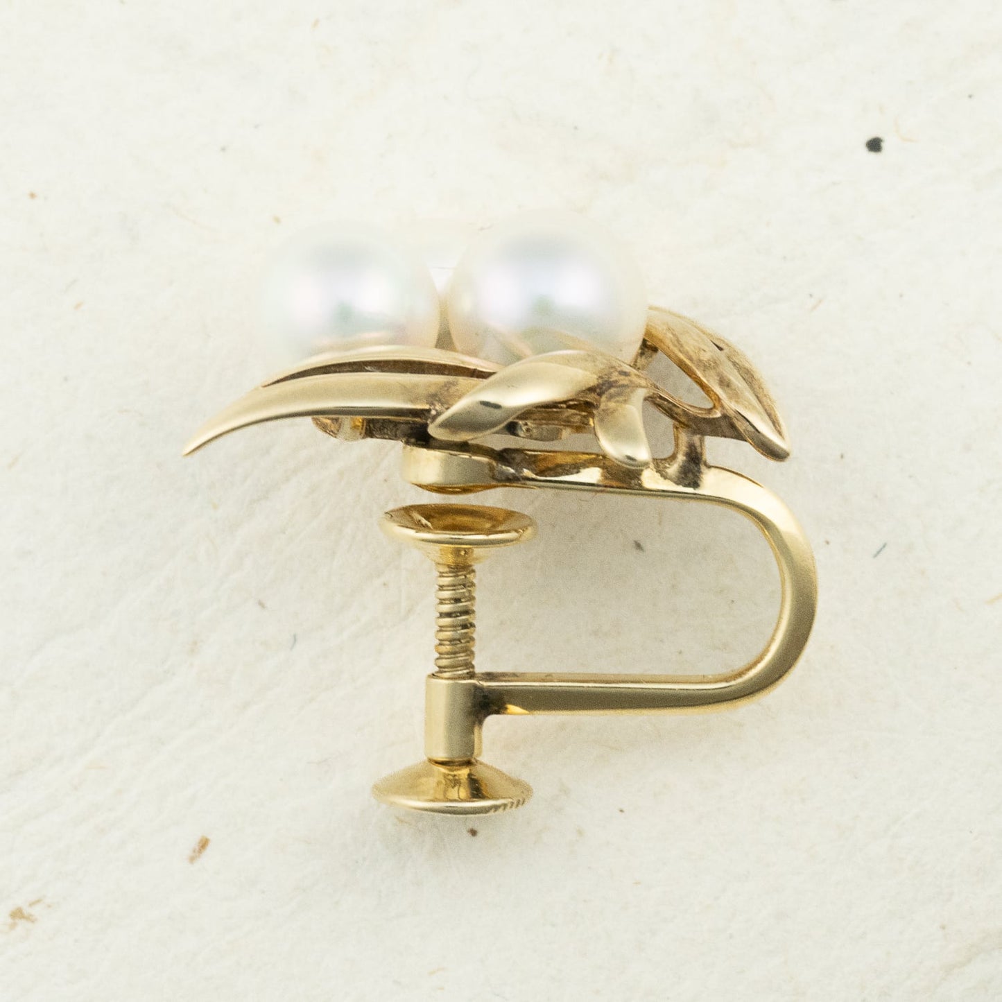 ミキモト MIKIMOTO K14 あこや真珠 パール イヤリング 3粒 ヴィンテージ 葉モチーフ ゴールド  OKE00020