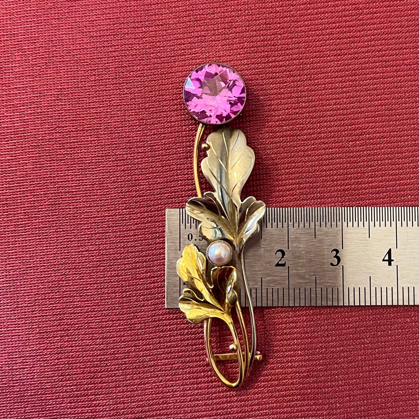 昭和ジュエリー 帯留め K18YG WG PG コンビ ヴィンテージ 昭和レトロ アコヤ真珠 合成石 アールヌーボーデザイン 和装ジュエリー MOTH00025