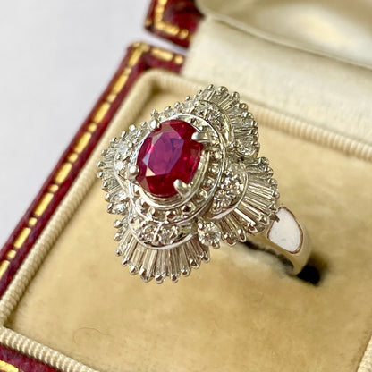 昭和ジュエリー ルビー ダイヤモンド リング Pt900 0.92ct 0.76ct ヴィンテージ 昭和レトロ プラチナ 指輪 MOR00697