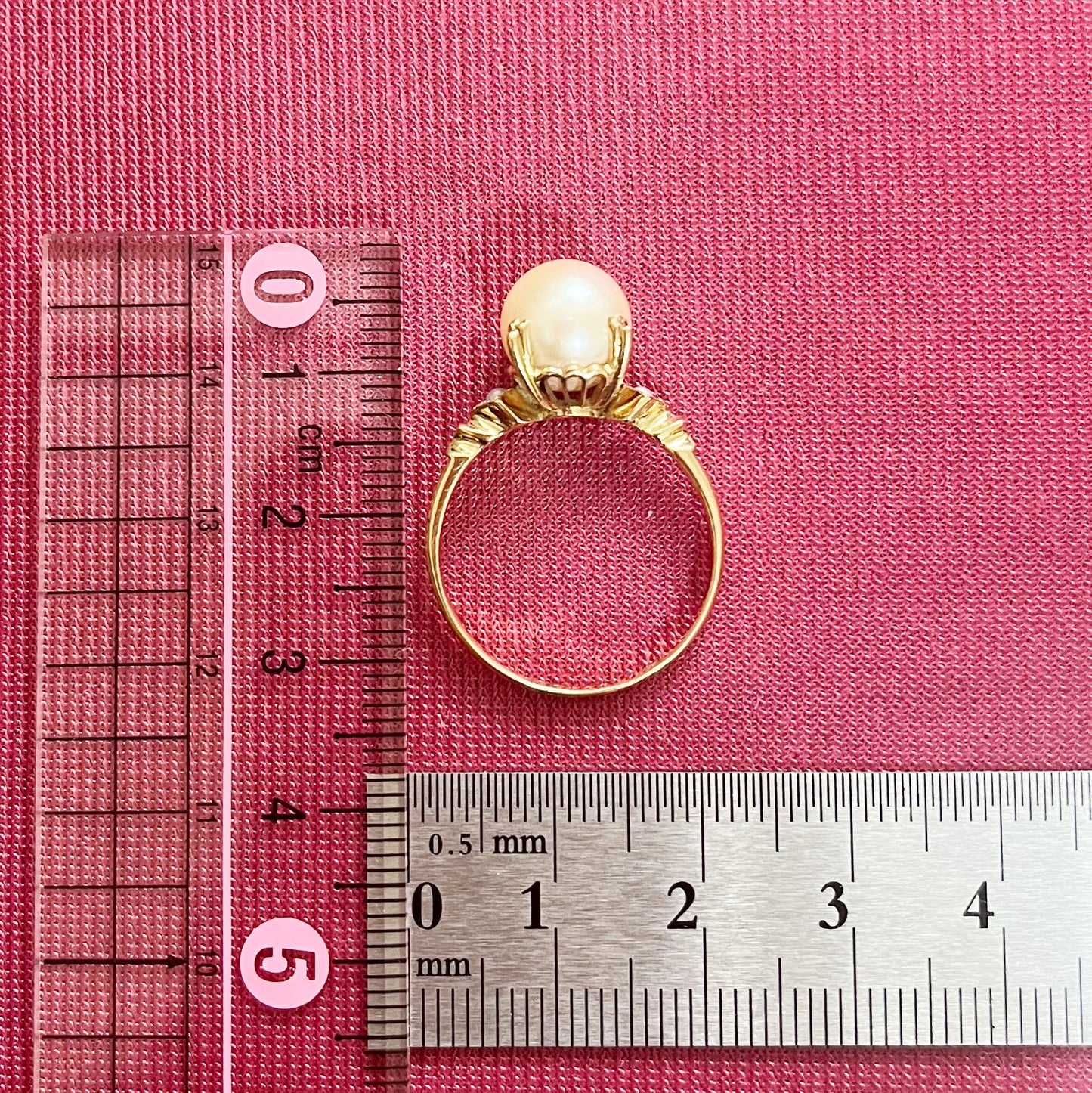 昭和ジュエリー パール リング K18 ヴィンテージ 昭和レトロ ミル打ちデザイン 2珠 真珠 ゴールド 指輪 MR00766