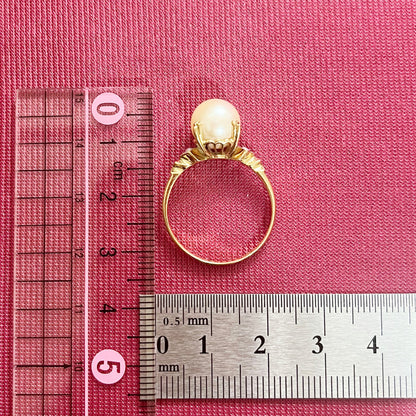 昭和ジュエリー パール リング K18 ヴィンテージ 昭和レトロ ミル打ちデザイン 2珠 真珠 ゴールド 指輪 MR00766