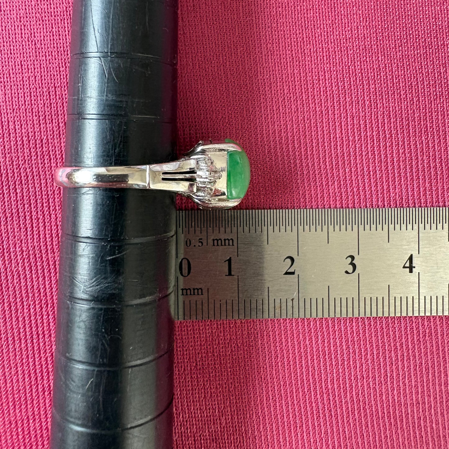 Pm900 翡翠4ct ダイヤモンドリング  昭和レトロ ヴィンテージリング / ヒスイ カボションリング MR00825