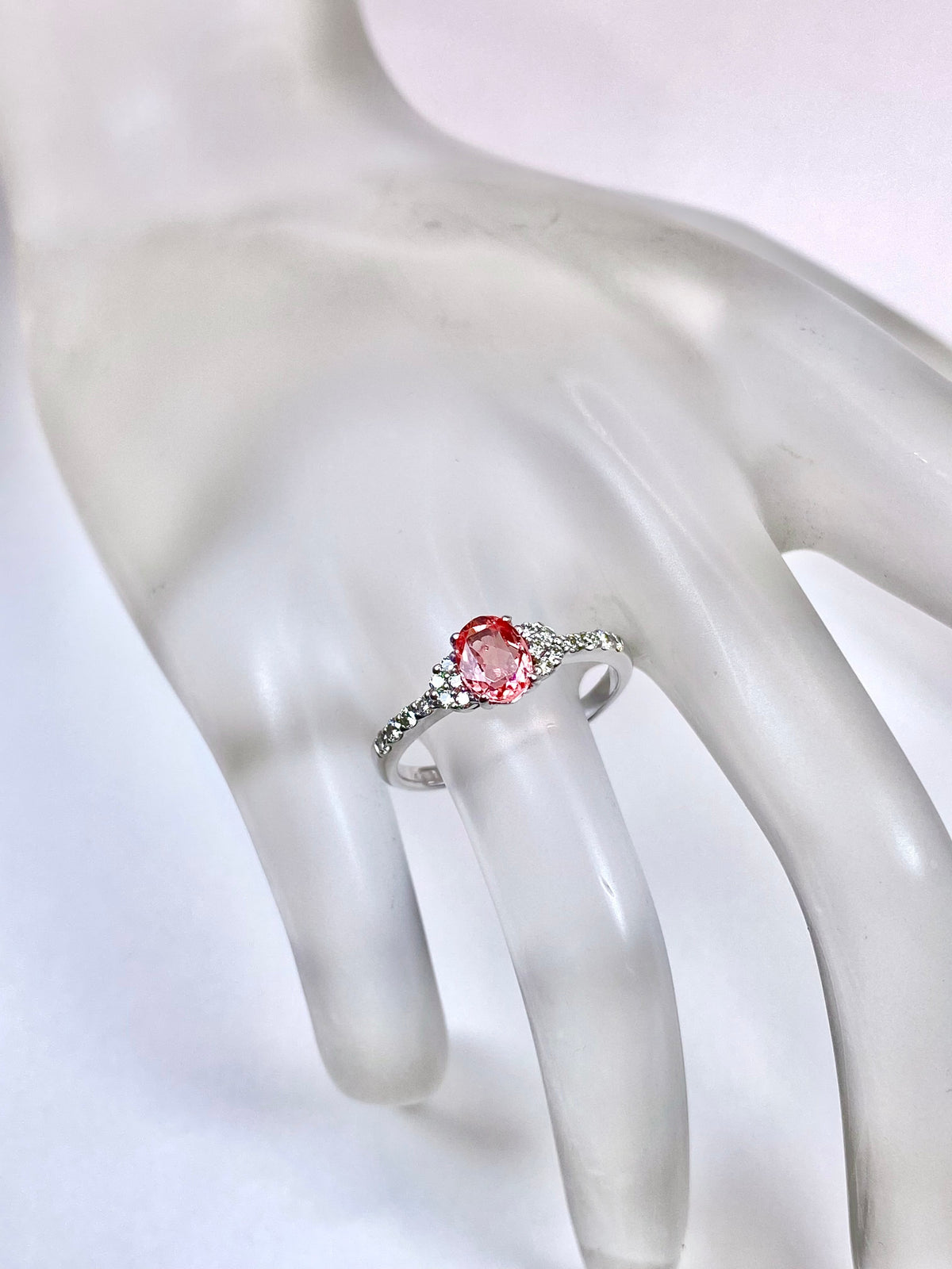 【スリランカ産】非加熱パパラチアサファイア 0.768ct / ダイヤモンド 計0.18ct K18WG リング 11号【リフレッシュメント(新品仕上げ・補修・洗浄等済)】