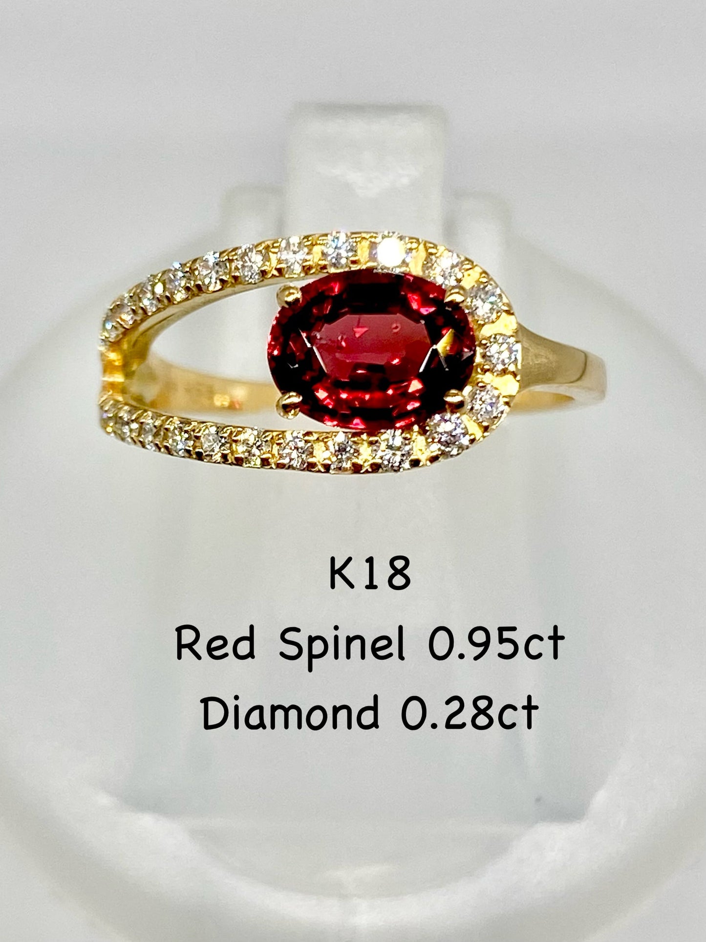 レッドスピネル 0.95ct / ダイヤモンド 計0.28ct K18 リングリフレッシュメント新品仕上げ・補修・洗浄等済3日以内返品可※カード/キャリア決済の場合