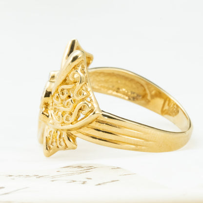 K18 リボンモチーフ ダイヤモンドリング 0.10ct 透かし細工 フィリグリー ダイヤ セット レトロジュエリー 昭和レトロ エレガント  CHR02103
