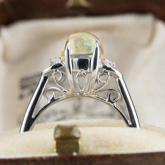 昭和ジュエリー ウォーターオパール ダイヤモンド リング K18 ヴィンテージ 昭和レトロ 透かしデザイン シングルカット 指輪 OKR00119