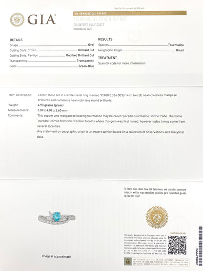 パライバトルマリン 0.384ct / ダイヤモンド 計0.36ct Pt900リング 17号【リフレッシュメント(新品仕上げ・補修・洗浄等済)】【3日以内返品可（※カード/キャリア決済の場合）】