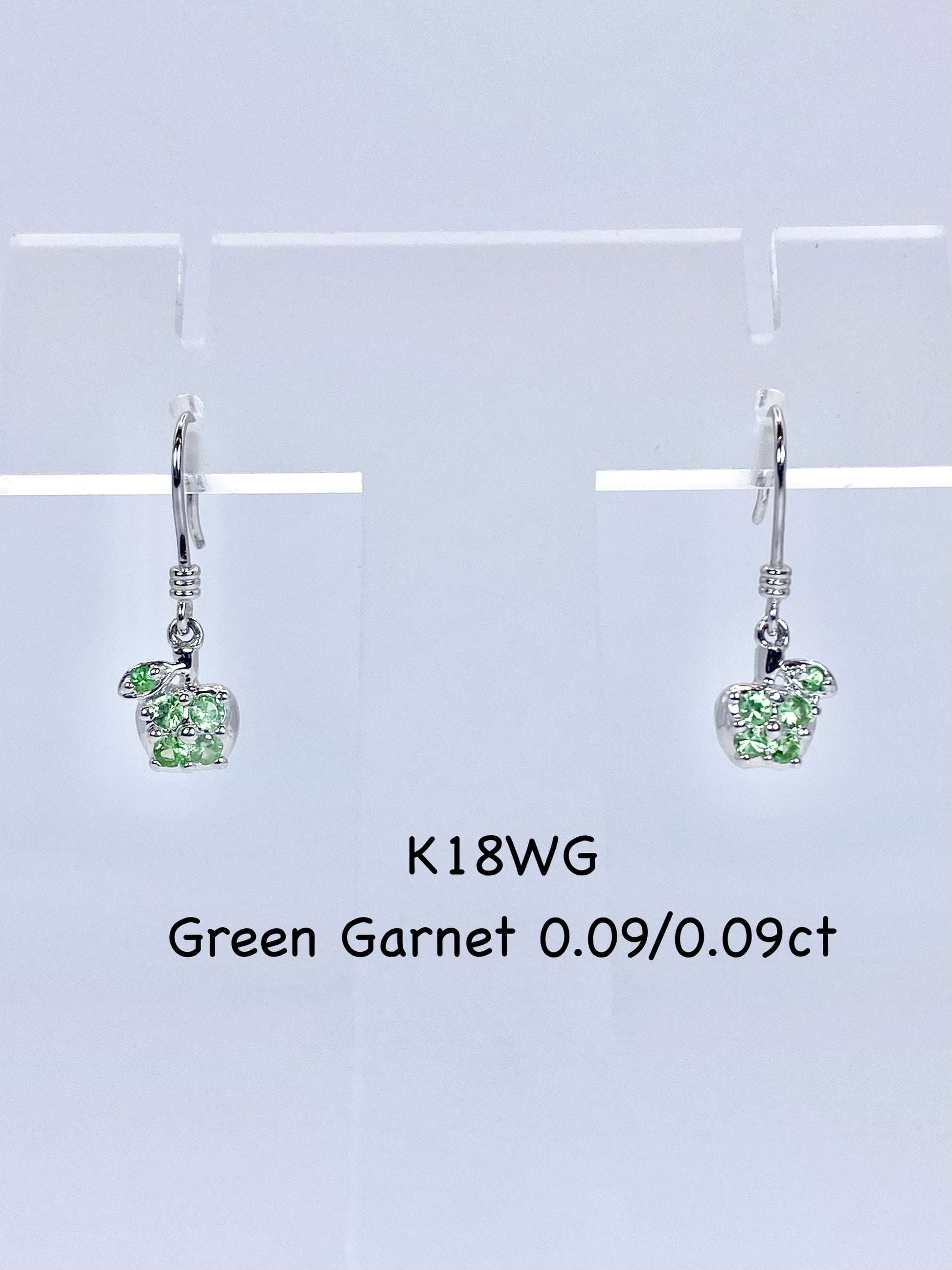 青りんご新品グリーンガーネット 0.09/0.09ct K18WG ピアス