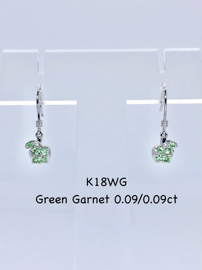 青りんご新品グリーンガーネット 0.09/0.09ct K18WG ピアス