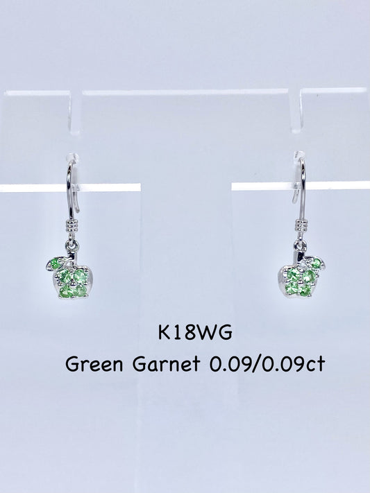 青りんご新品グリーンガーネット 0.09/0.09ct K18WG ピアス