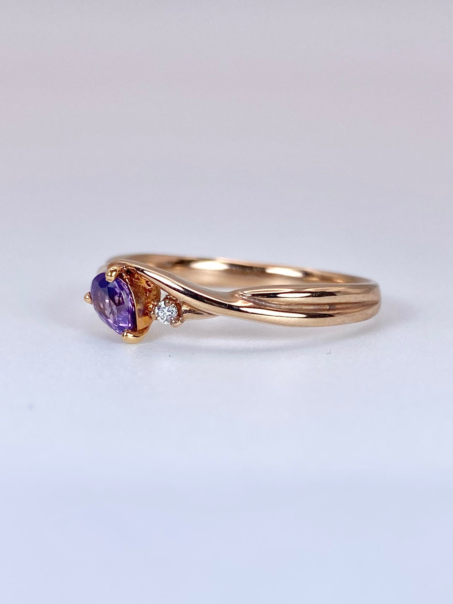 パープルサファイア / ダイヤモンド 計0.015ct K18 リング 16号リフレッシュメント新品仕上げ・補修・洗浄等済3日以内返品可※カード/キャリア決済の場合 2枚目