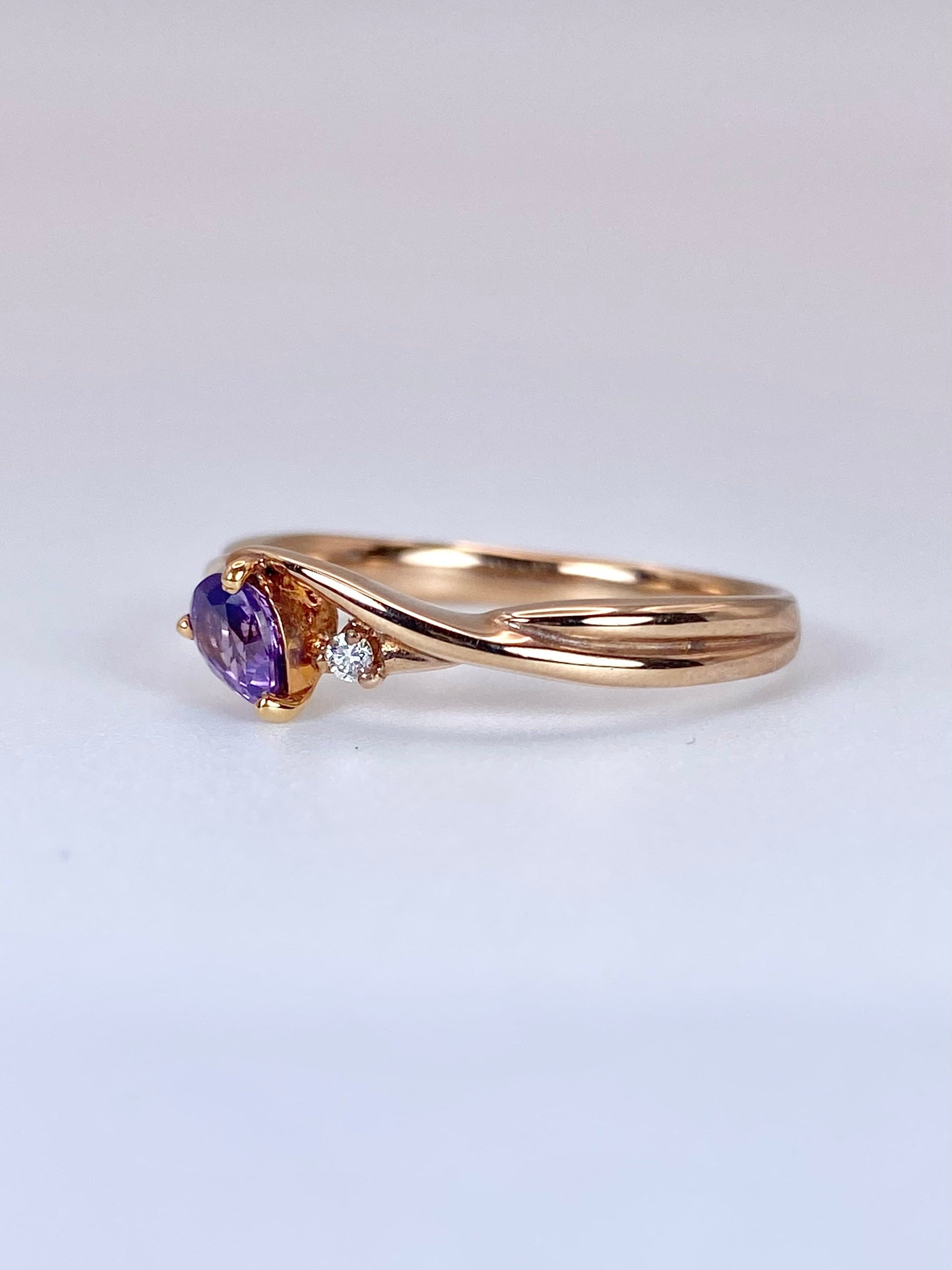 パープルサファイア / ダイヤモンド 計0.015ct K18 リング 16号リフレッシュメント新品仕上げ・補修・洗浄等済3日以内返品可※カード/キャリア決済の場合 2枚目