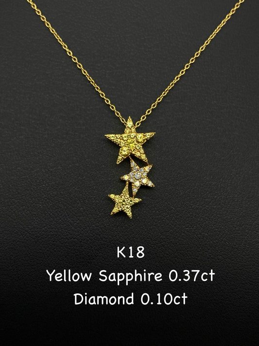 イエローサファイア 計0.37ct/ダイヤモンド 計0.10ct K18 ネックレスリフレッシュメント新品仕上げ・補修・洗浄等済3日以内返品可※カード/キャリア決済の場合