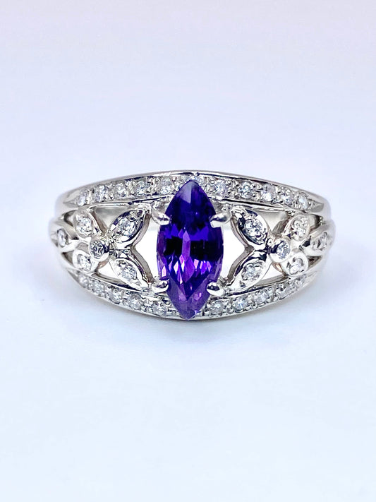 バイオレットサファイア 1.23ct / ダイヤモンド 計0.27ct Pt900 リング 16号リフレッシュメント新品仕上げ・補修・洗浄等済3日以内返品可※カード/キャリア決済の場合 2枚目