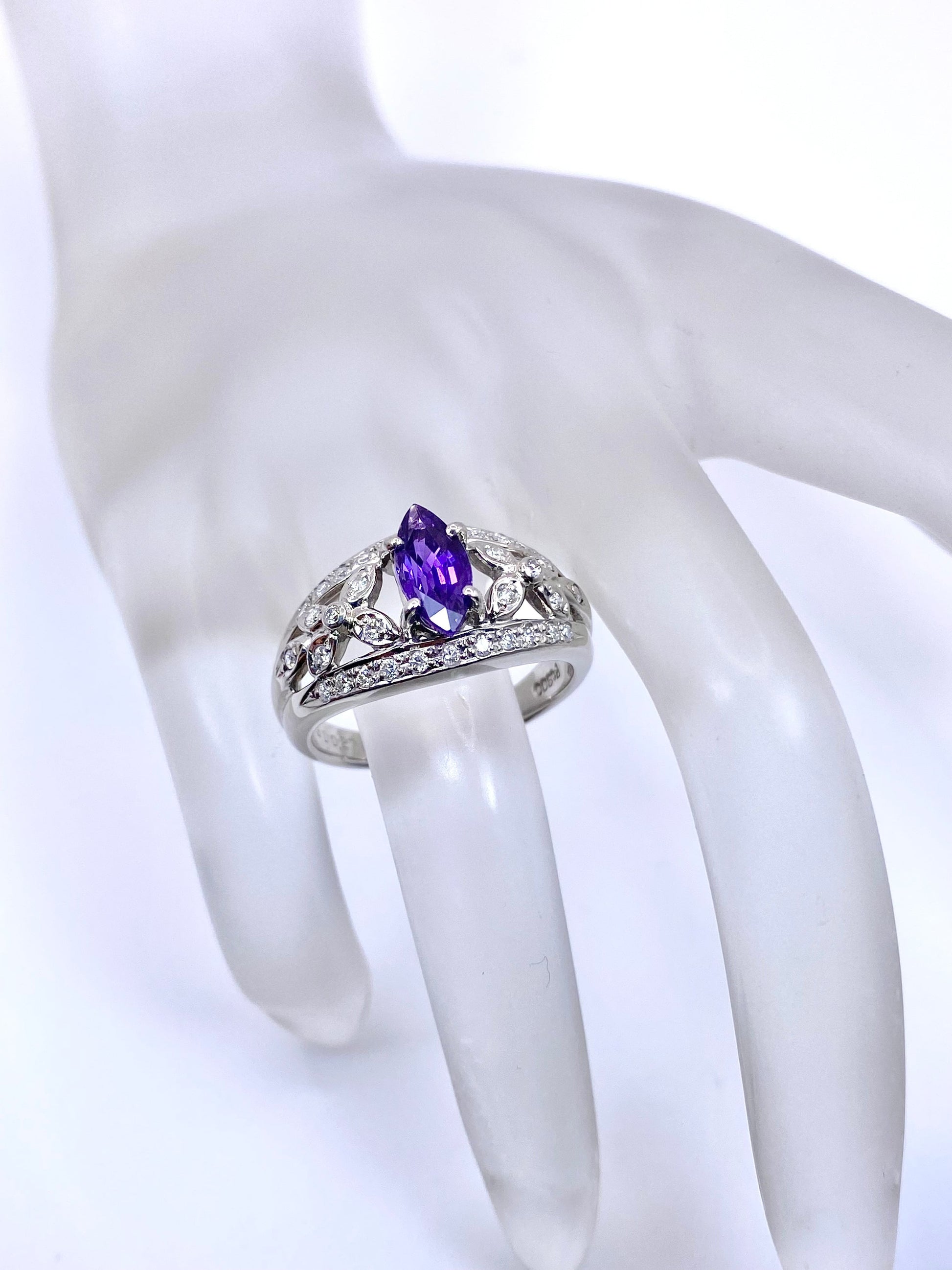 バイオレットサファイア 1.23ct / ダイヤモンド 計0.27ct Pt900 リング 16号リフレッシュメント新品仕上げ・補修・洗浄等済3日以内返品可※カード/キャリア決済の場合 11枚目